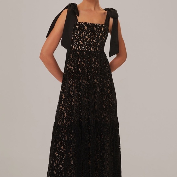 FARM Rio Black Velvet Lace Sleeveless Maxi Dress in Black - Picture 1 of 8